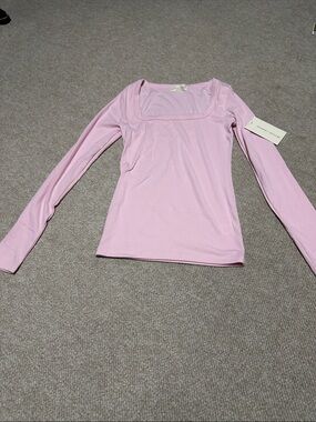 Square-Neck Long Sleeve Top - Pink